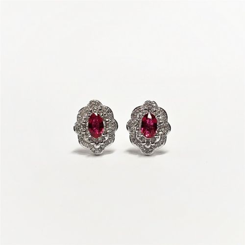 Cuttings Jewellers and Pawnbrokers, womens luxury silver oval diamond stud earrings with ruby stone centre 